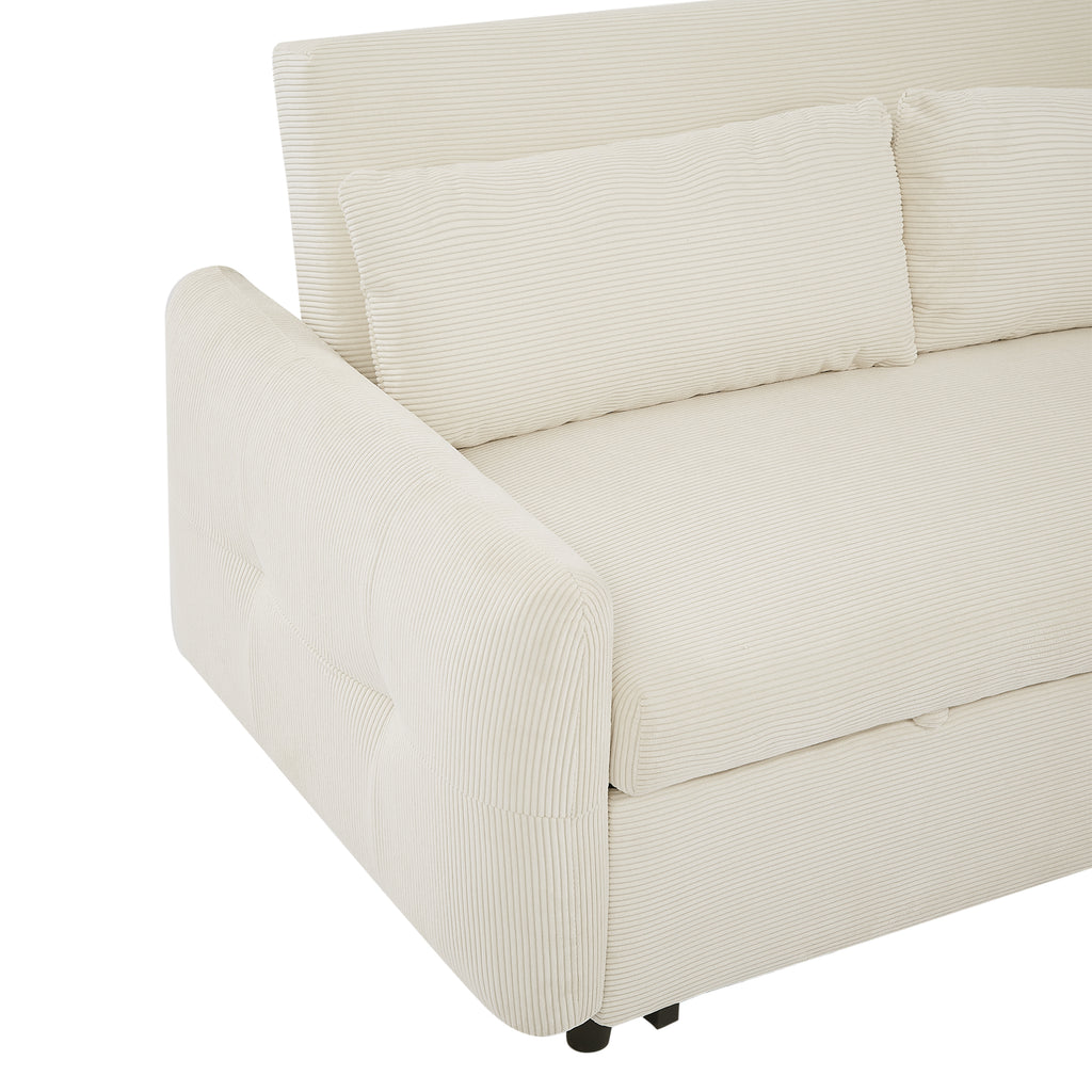 Modern Convertible Pull-out Sofa Bed with USB Ports and Pillows, Beige Corduroy, 57.48 inches - Grand Goldman Shop
