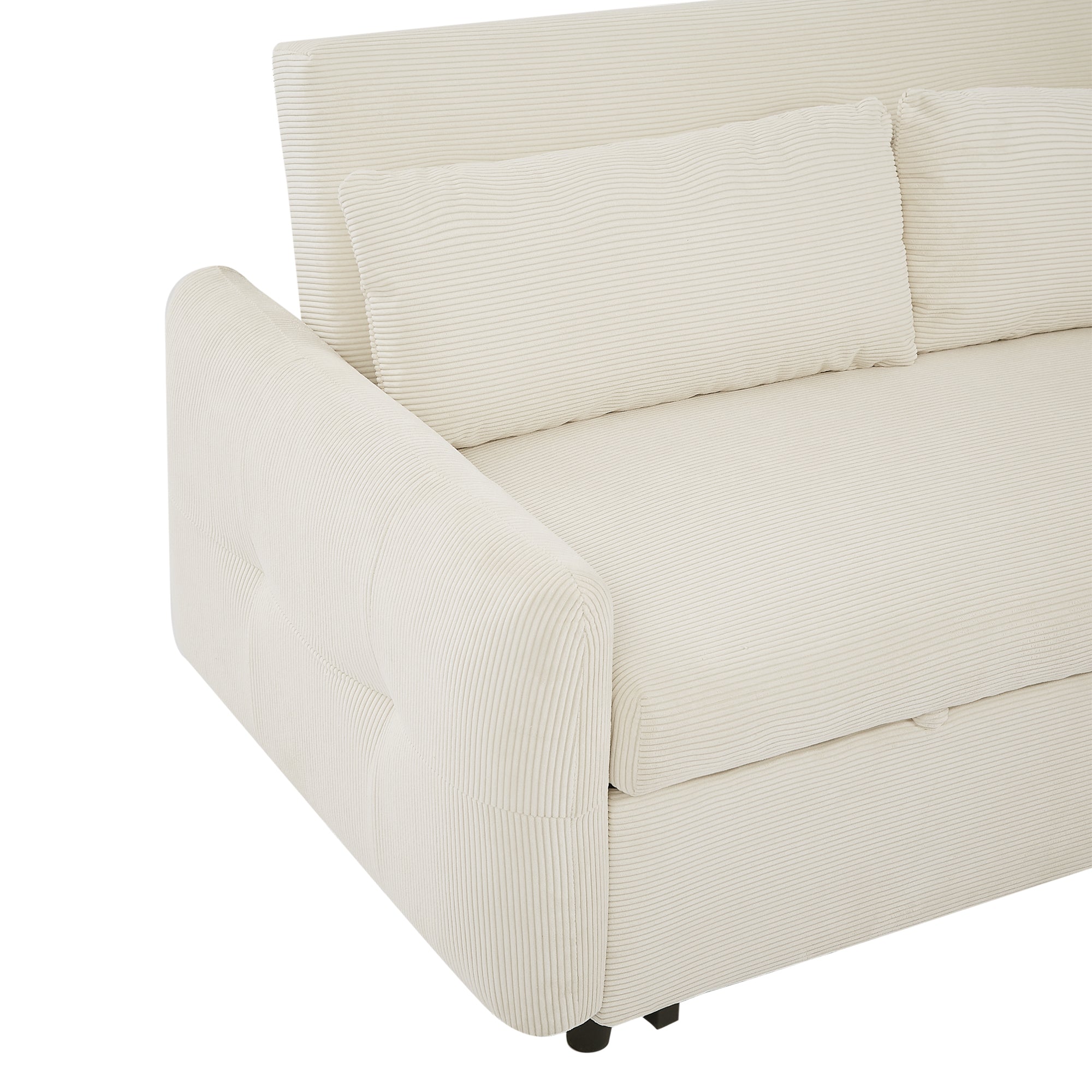 Modern Convertible Pull-out Sofa Bed with USB Ports and Pillows, Beige Corduroy, 57.48 inches - Grand Goldman Shop