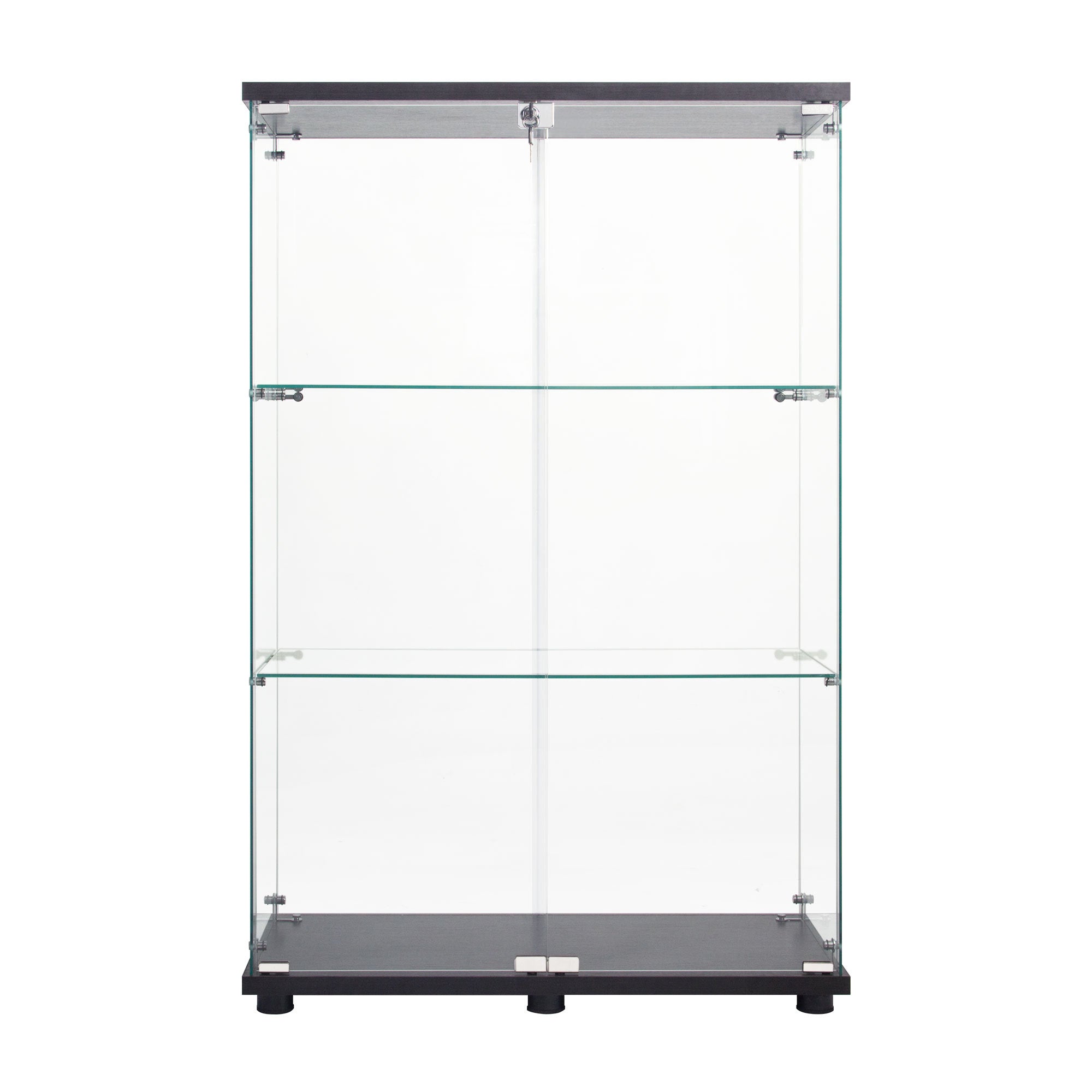 Two Door Glass Cabinet Glass Display Cabinet with 3 Shelves, Black - Grand Goldman Shop