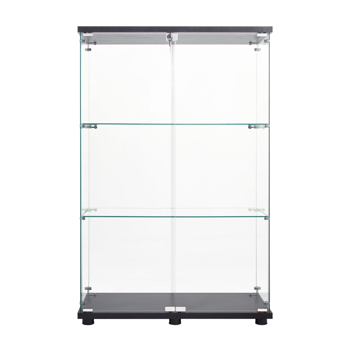 Two Door Glass Cabinet Glass Display Cabinet with 3 Shelves, Black - Grand Goldman Shop