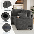 Versatile U-Shaped Sectional Sofa Bed with Storage, Cup Holders, Charging Ports in Grey Chenille - Grand Goldman Shop