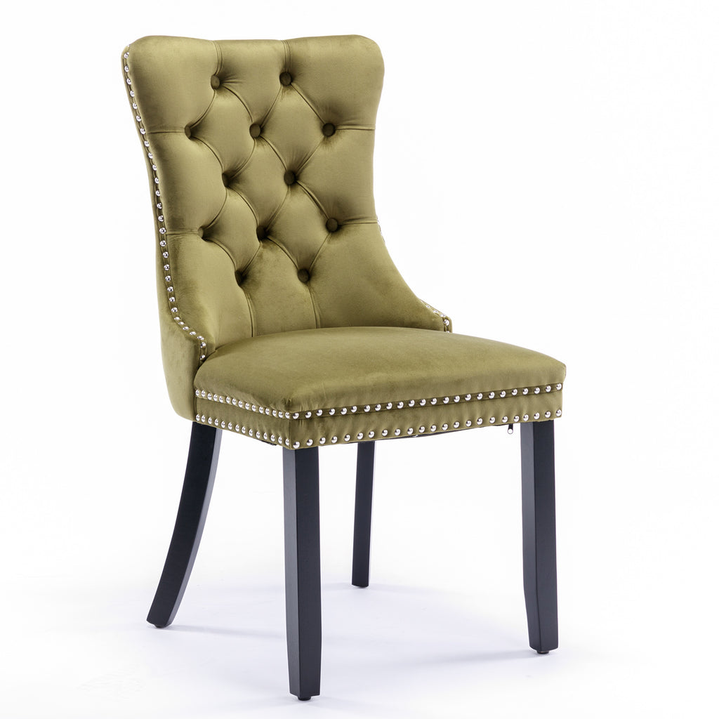 Nikki Collection Modern, High-end Tufted Solid Wood Contemporary Velvet Upholstered Dining Chair with Wood Legs Nailhead Trim 2-Pcs Set,Olive-Green,SW2001OL - Grand Goldman Shop