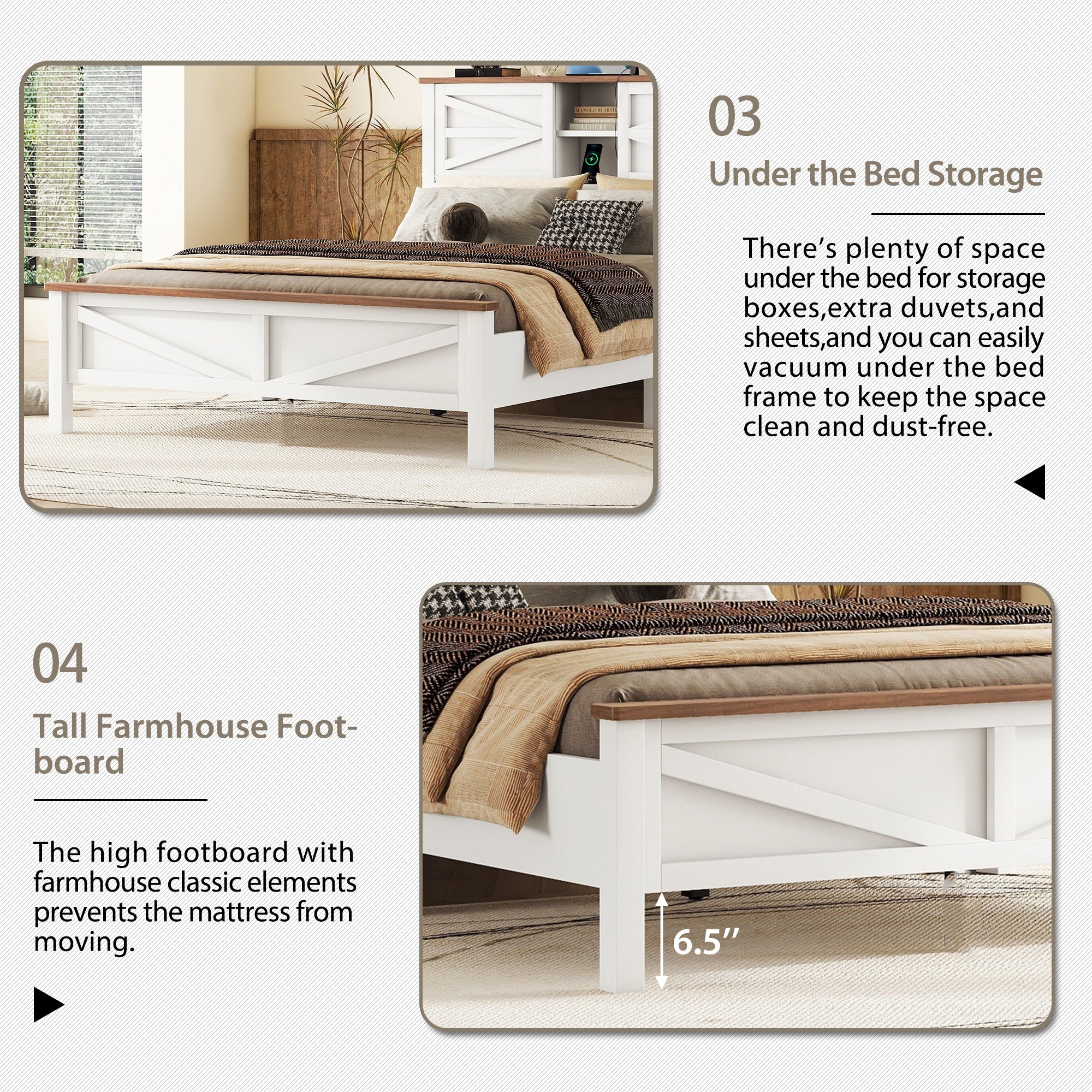 3-Pieces Bedroom Sets Queen Size  Farmhouse Platform Bed with Double Sliding Door Storage Headboard, Storage Nightstand and Dresser, White+Brown(Old SKU HL000092AAK) - Grand Goldman Shop