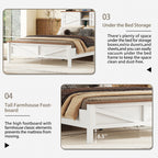3-Pieces Bedroom Sets Full Size Farmhouse Platform Bed with Double Sliding Door Storage Headboard and Charging Station, Storage Nightstand and Dresser, White+Brown(Old SKU HL000091AAK) - Grand Goldman Shop