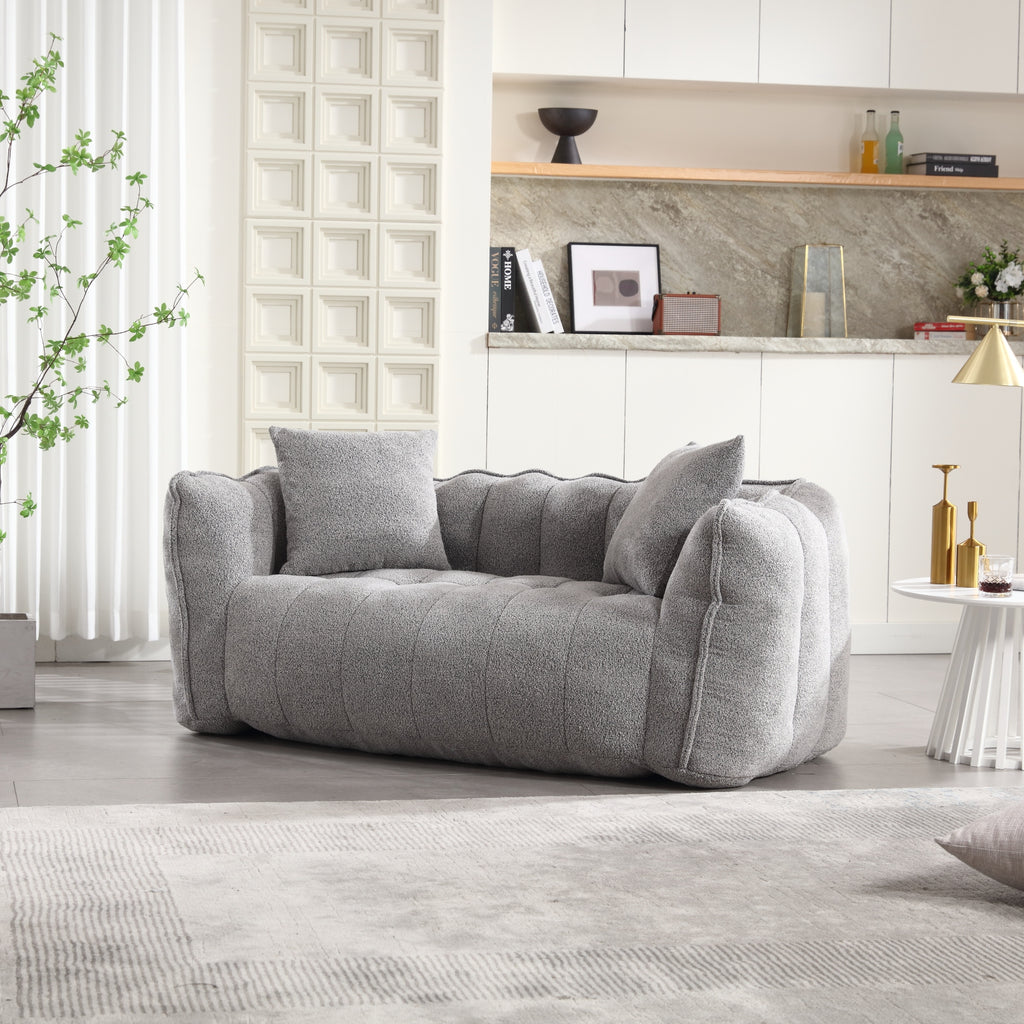 Cozy Beanbag Chair with High Resilience Foam Core for Two - Grey Chenille, 66x35x25 inches - Grand Goldman Shop
