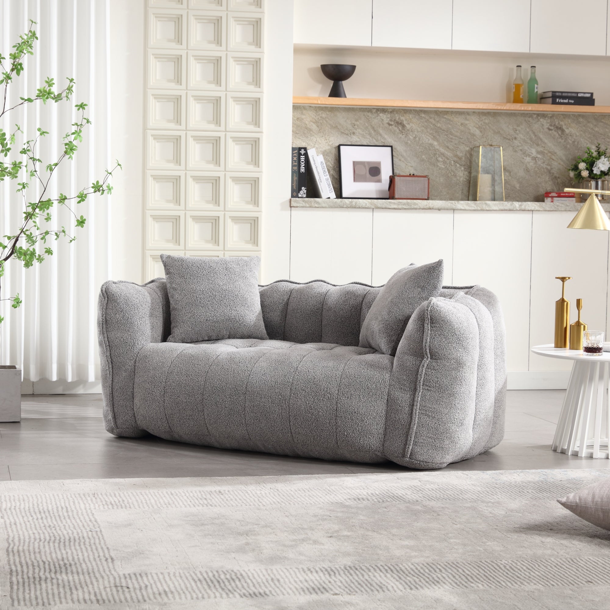 Cozy Beanbag Chair with High Resilience Foam Core for Two - Grey Chenille, 66x35x25 inches - Grand Goldman Shop