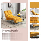 Velvet Button-Tufted Upholstered Chaise Lounge Chair with Pillow for Bedroom Living Room Office, Mustard - Grand Goldman Shop