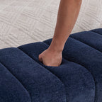 Modern Upholstered Armless Bed Bench, Channel Tufted Couch Daybed Chaise, Navy Chenille Ottoman Foot Stool, 69.7' Wide - Grand Goldman Shop