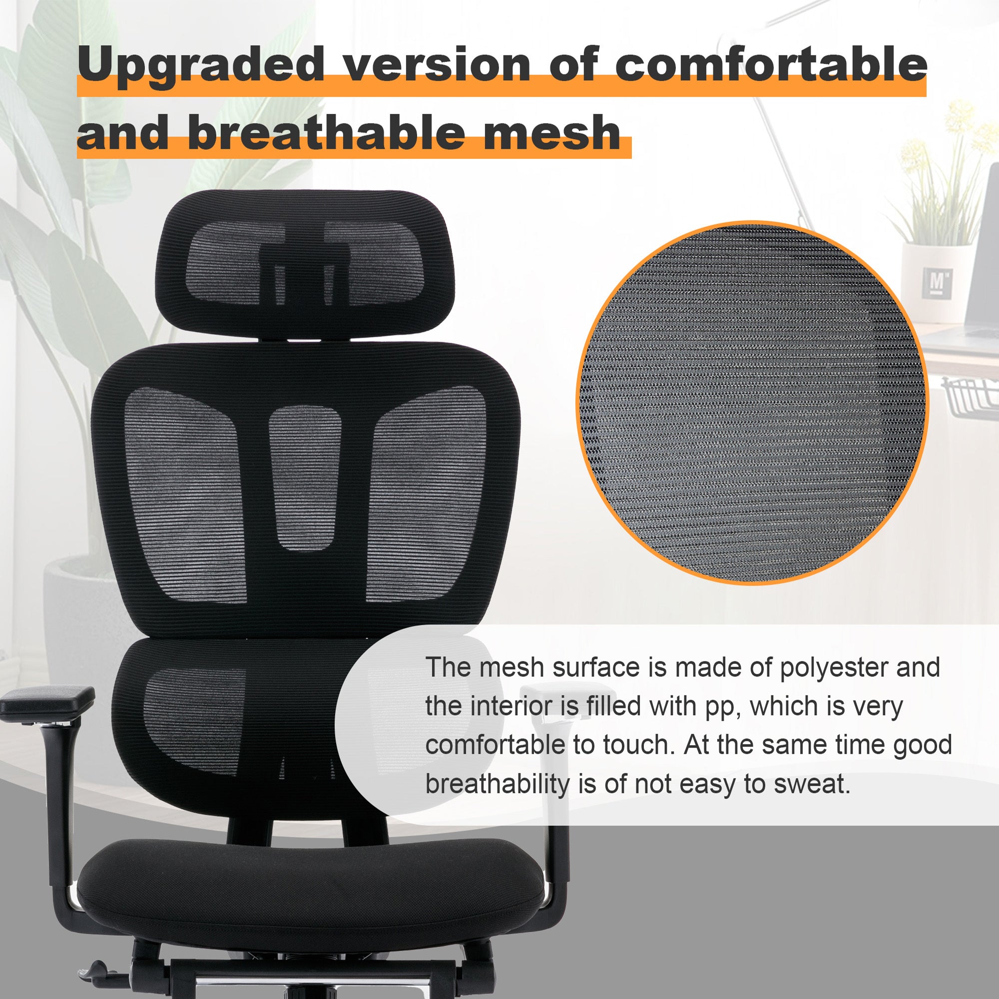 Ergonomic Office Chair with Footrest, High-back Computer Chair with Dynamic Lumbar Support, 2D Headrest & 4D Armrests, Sponge