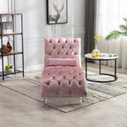 Velvet Chaise Lounge Indoor, Button-Tufted Upholstered Chaise Lounge Chair with Pillow in Pink Velvet, Comfortable Seating for Bedroom Living Room Office - Grand Goldman Shop
