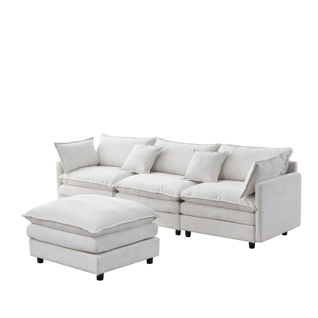 105' Modular Sectional Couch,Upholstered Soft Chenille Fabric Sofa,3 Seater with Ottoman L Shape Sofa Beige - Grand Goldman Shop