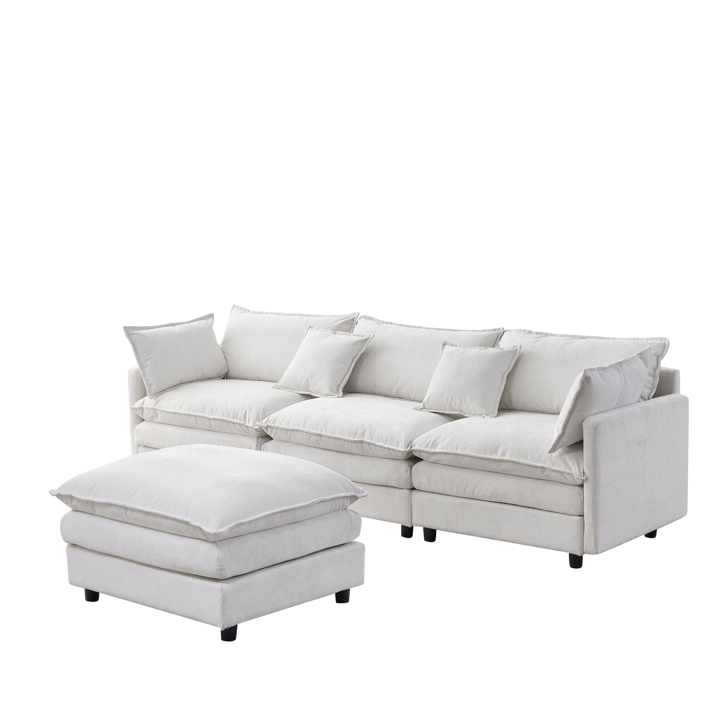 105' Modular Sectional Couch,Upholstered Soft Chenille Fabric Sofa,3 Seater with Ottoman L Shape Sofa Beige - Grand Goldman Shop