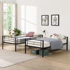 Modern Twin Over Twin Metal Bunk Bed with Trundle Black Durable Space-Saving Design - Grand Goldman Shop