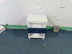 Navy+Golden Handle Wooden Nightstand with One Drawer One Shelf for Kids and Adults, White+Navy Finish, MDF Material, 26.77''H - Grand Goldman Shop