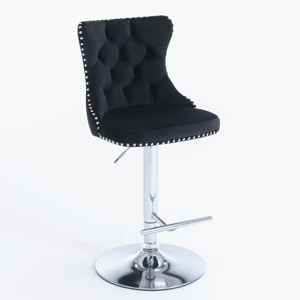 A&A Furniture Modern Swivel Velvet Barstools with Adjustable Height and Chrome Base, Black, Set of 2 - Grand Goldman Shop