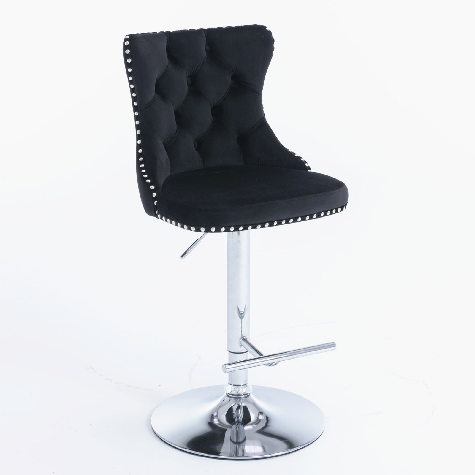 A&A Furniture Modern Swivel Velvet Barstools with Adjustable Height and Chrome Base, Black, Set of 2 - Grand Goldman Shop