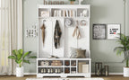 Modern Hallway Hall Tree with Metal Hooks and Storage Space, Multi-Functional Entryway Coat Rack with Shoe Cubbies, White - Grand Goldman Shop