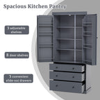 [Assembly Video Provided]TOPMAX 77inch Farmhouse Kitchen Pantry, Freestanding Tall Cupboard Storage Cabinet with 3 Adjustable Shelves, 8 Door Shelves, 3 Drawers for Kitchen, Dining Room, Gray - Grand Goldman Shop