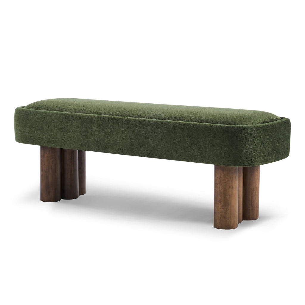 Indoor Green Fabric Dining Bench with Walnut Color Legs, 51.57'L Upholstered Seating for Kitchen, Dining Room and Living Space,250lbs Capacity - Grand Goldman Shop
