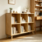 6 Cube Wooden Storage Shelf, Freestanding Open Bookcase with Legs, Natural Solid Wood Cubby Organizer for Living Room, Bedroo