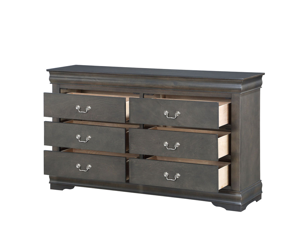 Louis Philippe Dark Gray Finish 4 PCS Bedroom Set (E. King) - Grand Goldman Shop