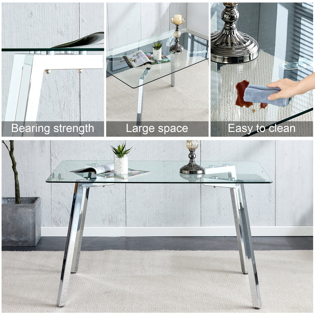 Glass Dining Table Modern Minimalist Rectangular  for 4-6 with 0.31' Tempered Glass Tabletop and plating Metal Legs, Writing Table Desk, for Kitchen Dining Living Room, 51' W x 31'D x 30' H 1123 - Grand Goldman Shop