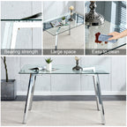 Glass Dining Table Modern Minimalist Rectangular  for 4-6 with 0.31' Tempered Glass Tabletop and plating Metal Legs, Writing Table Desk, for Kitchen Dining Living Room, 51' W x 31'D x 30' H 1123 - Grand Goldman Shop