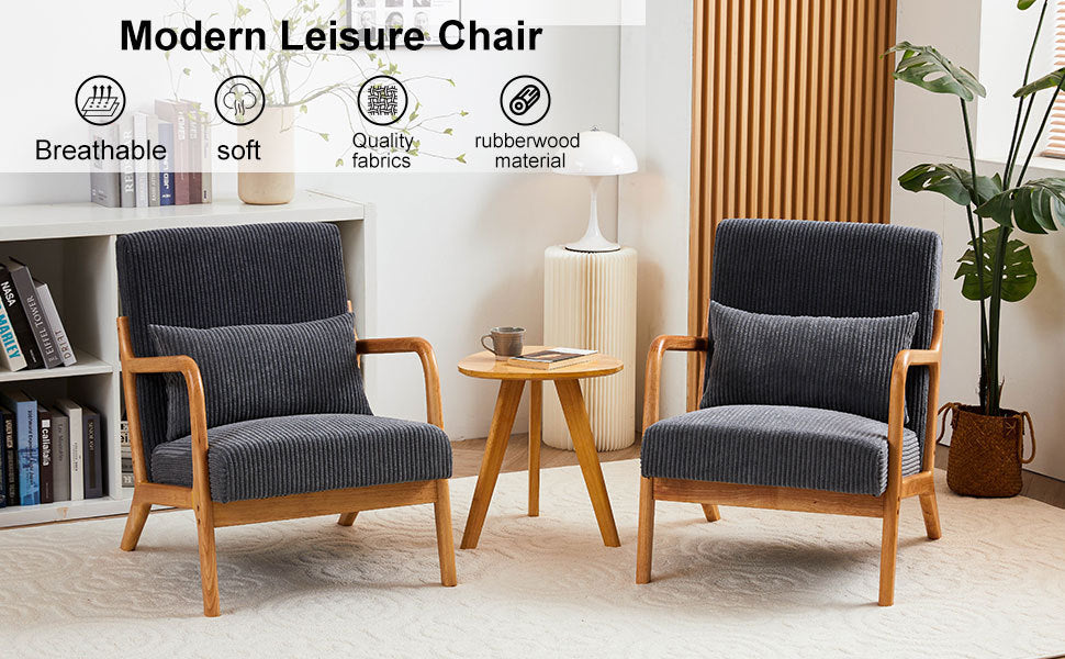 Mid-Century Modern Accent Chair with Pillow Upholstered Arm Chair in Beige Polyester and Solid Wood Frame (beige) - Grand Goldman Shop