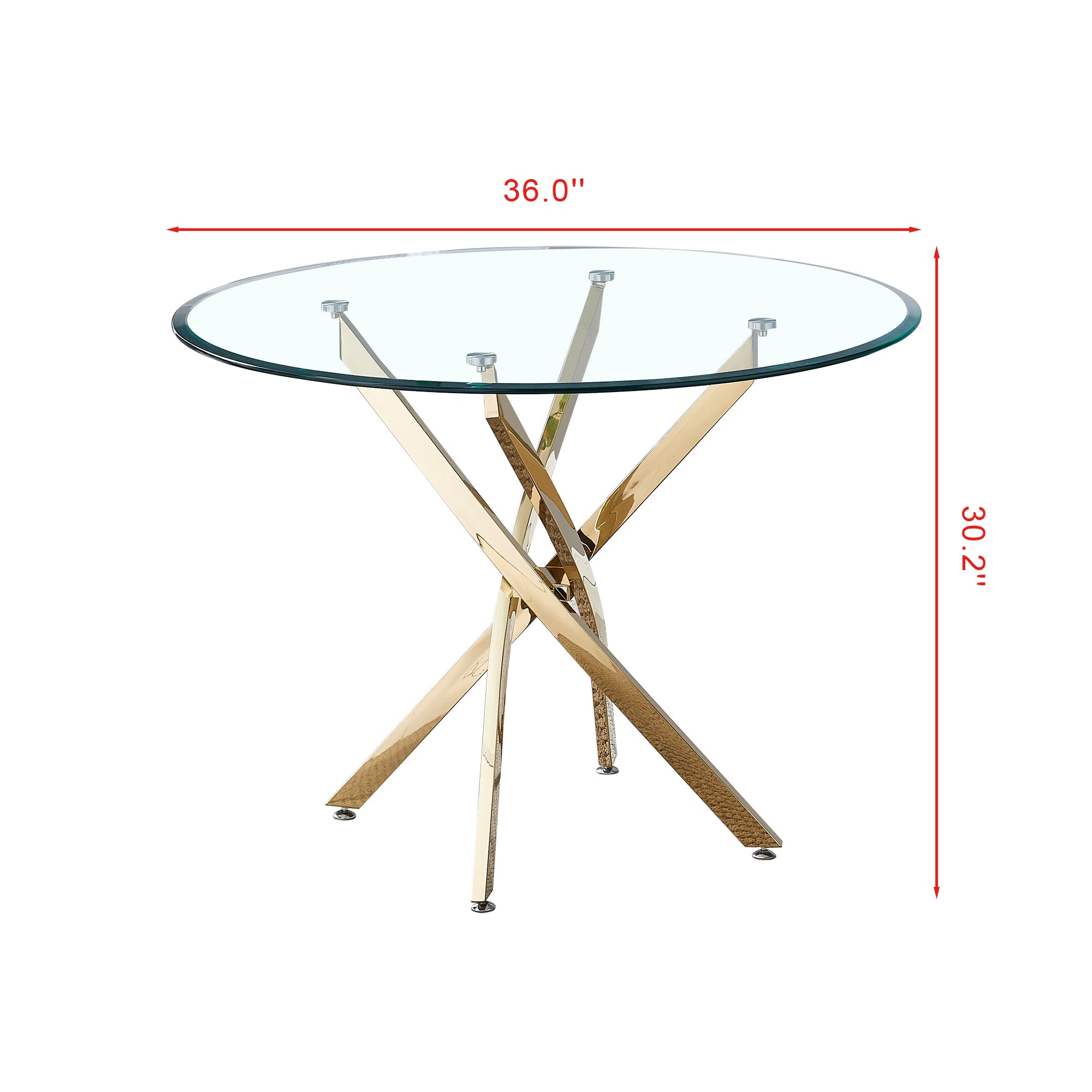 Contemporary Round Dining Table with Clear Tempered Glass and Gold Finish Stainless Steel Legs - Grand Goldman Shop