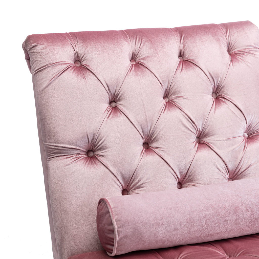 Velvet Chaise Lounge Indoor, Button-Tufted Upholstered Chaise Lounge Chair with Pillow in Pink Velvet, Comfortable Seating for Bedroom Living Room Office - Grand Goldman Shop