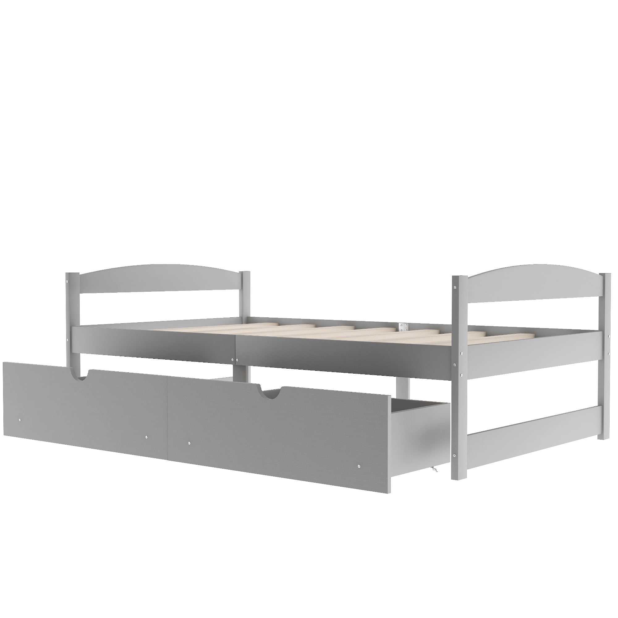 Gray Twin Size Platform Bed with Two Drawers, Pine Wood and MDF Construction - Grand Goldman Shop