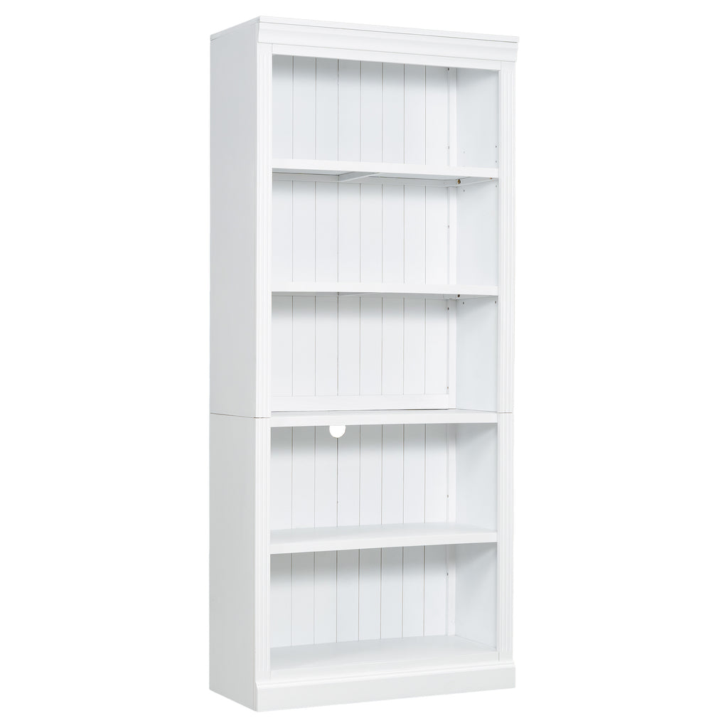 83.4' Tall Wood Bookcase with light strip,5-Tier Decor Bookshelves with Adjustable Shelves,Storage Organizer for CDs/Books,Free Standing Storage Shelves for Living Room,Home Office,White - Grand Goldman Shop