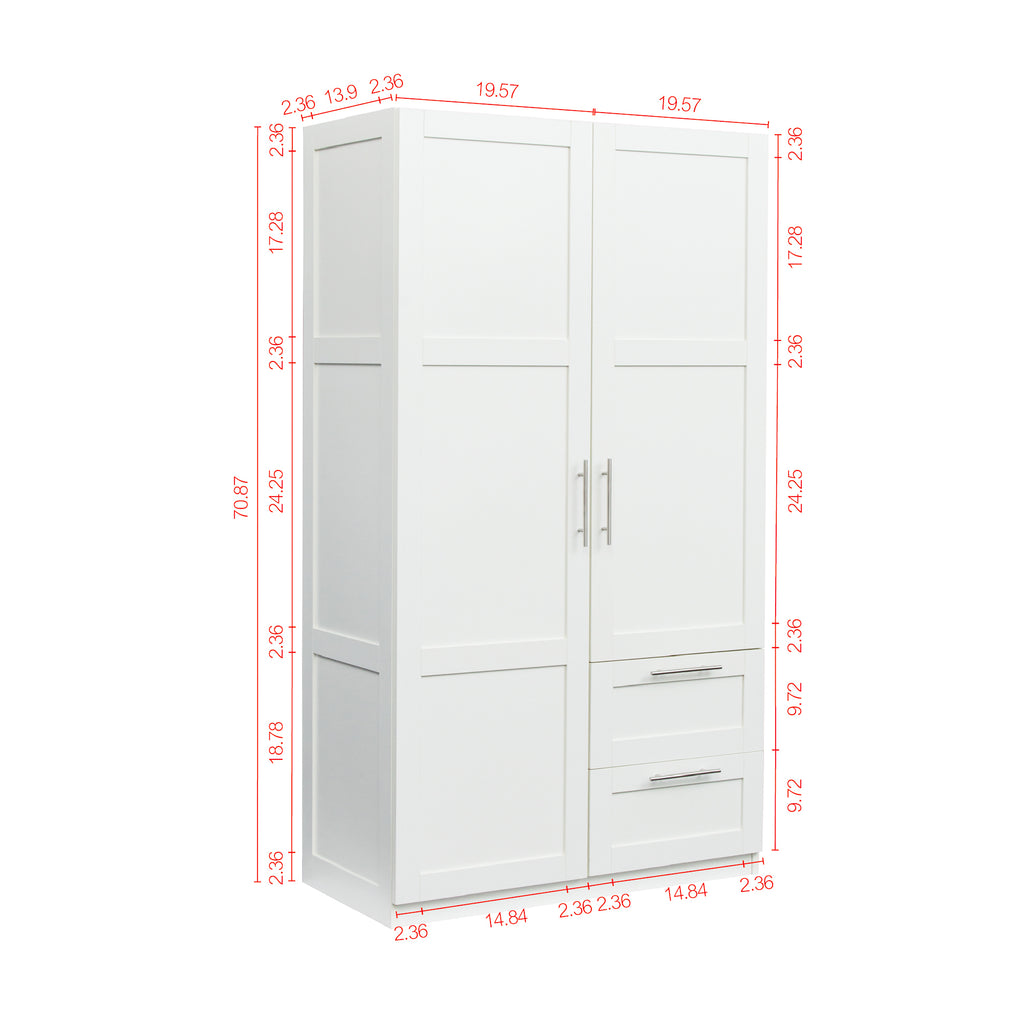 High wardrobe and kitchen cabinet with 2 doors, 2 drawers and 5 storage spaces,white - Grand Goldman Shop
