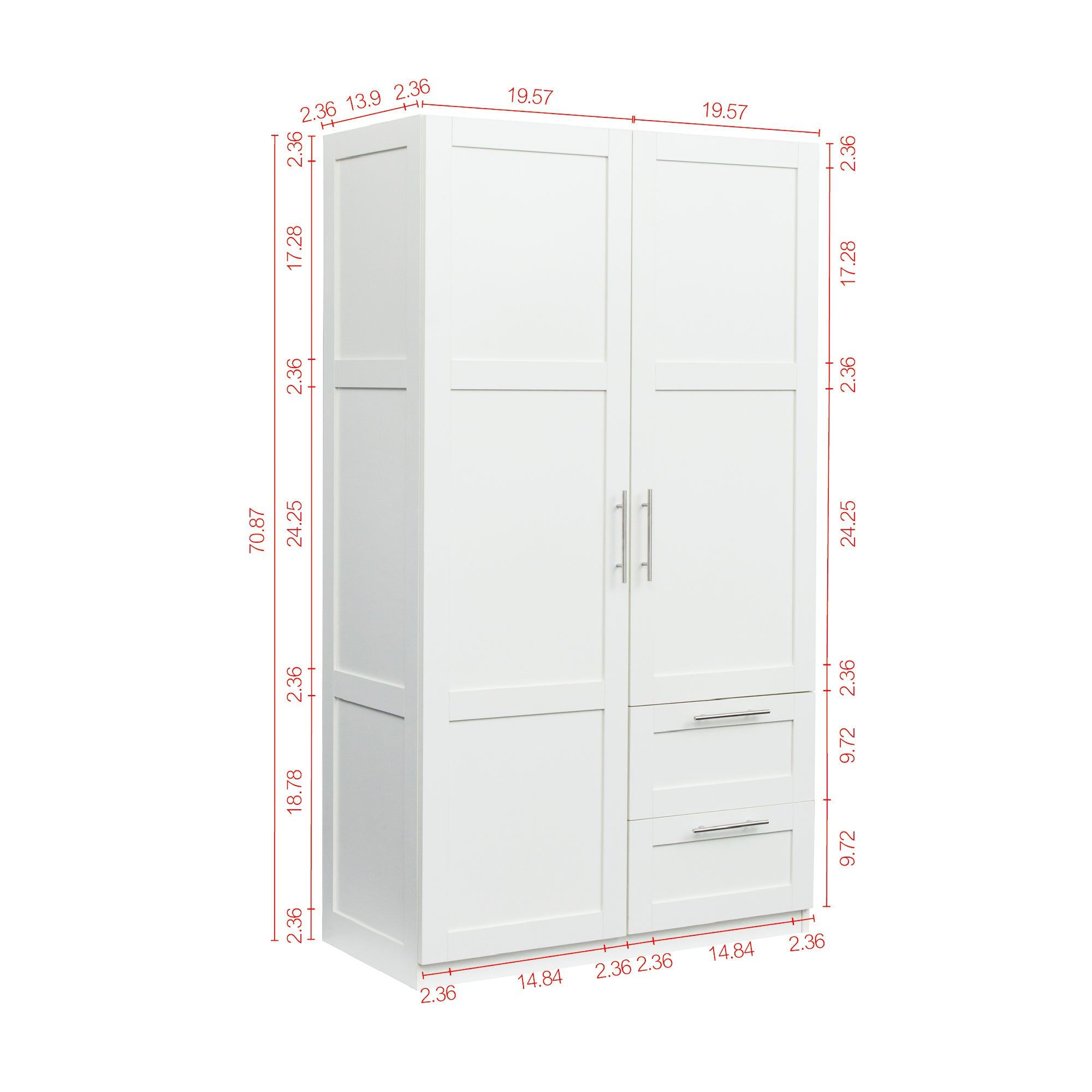 High wardrobe and kitchen cabinet with 2 doors, 2 drawers and 5 storage spaces,white - Grand Goldman Shop