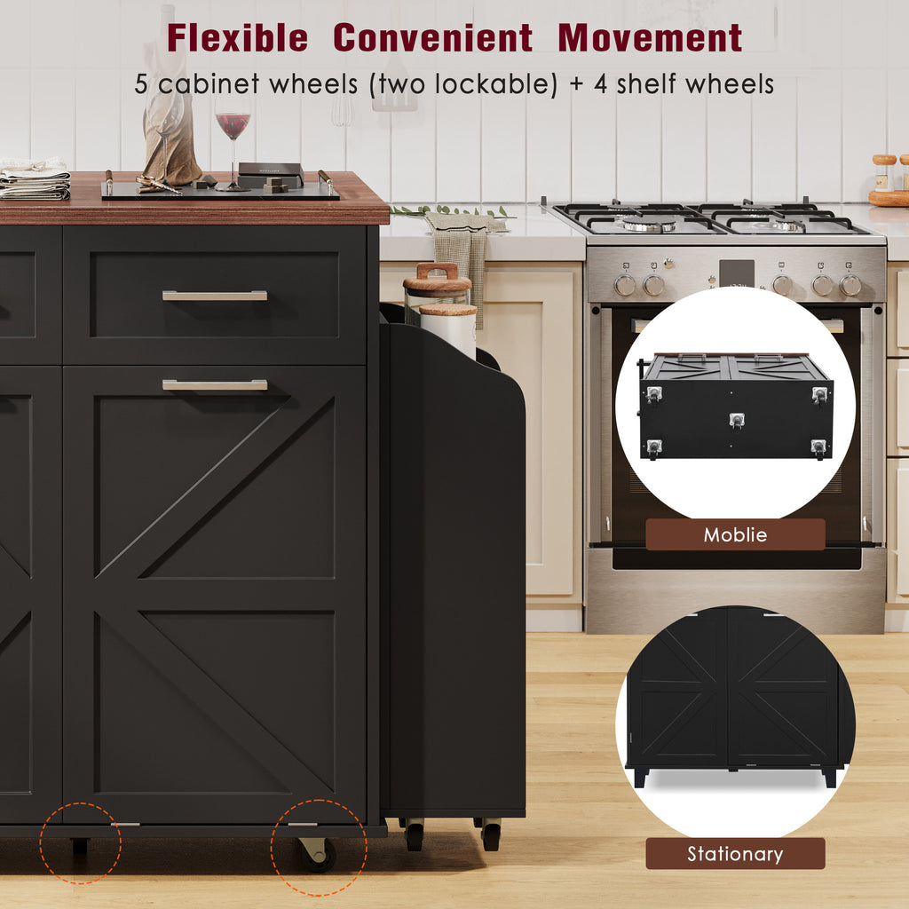 K&K 47.2' Farmhouse Kitchen Island with Drop Leaf, Kitchen Storage Island with Removable Side Racks, Two Drawers, Rolling Kitchen Cart on Wheels with Towel Rack, for Home, Kitchen, Dining Room, Black - Grand Goldman Shop