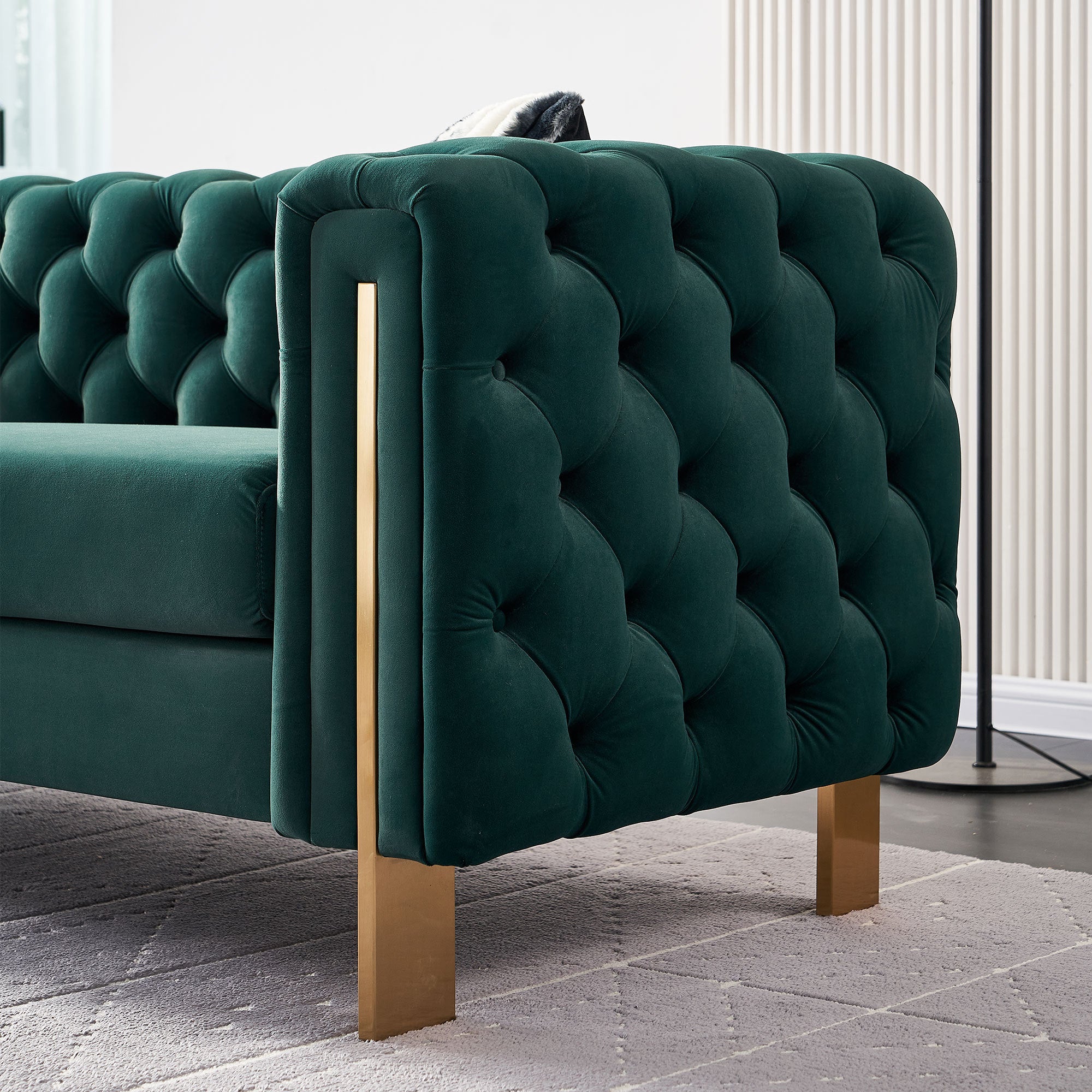 Chesterfield Modern Tufted Velvet Living Room Sofa, 84.25''W Couch,Green - Grand Goldman Shop