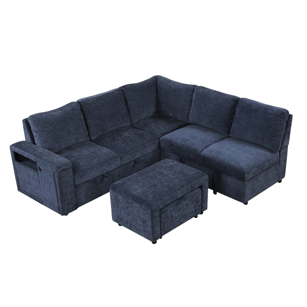 U_STYLE L-shaped Pull-Out Sofa Bed with Storage, USB Ports, and Cup Holders, Modular Design for Living Rooms, Offices & Apartments - Grand Goldman Shop