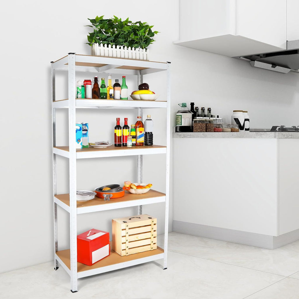 5 Tier Laminated White Metal Shelving Unit Adjustable Garage Storage Utility Rack Heavy Duty Shelves Organization Multipurpose Shelf Warehouse Basement Pantry 29' W x 12' D x 59' H 1Pack - Grand Goldman Shop