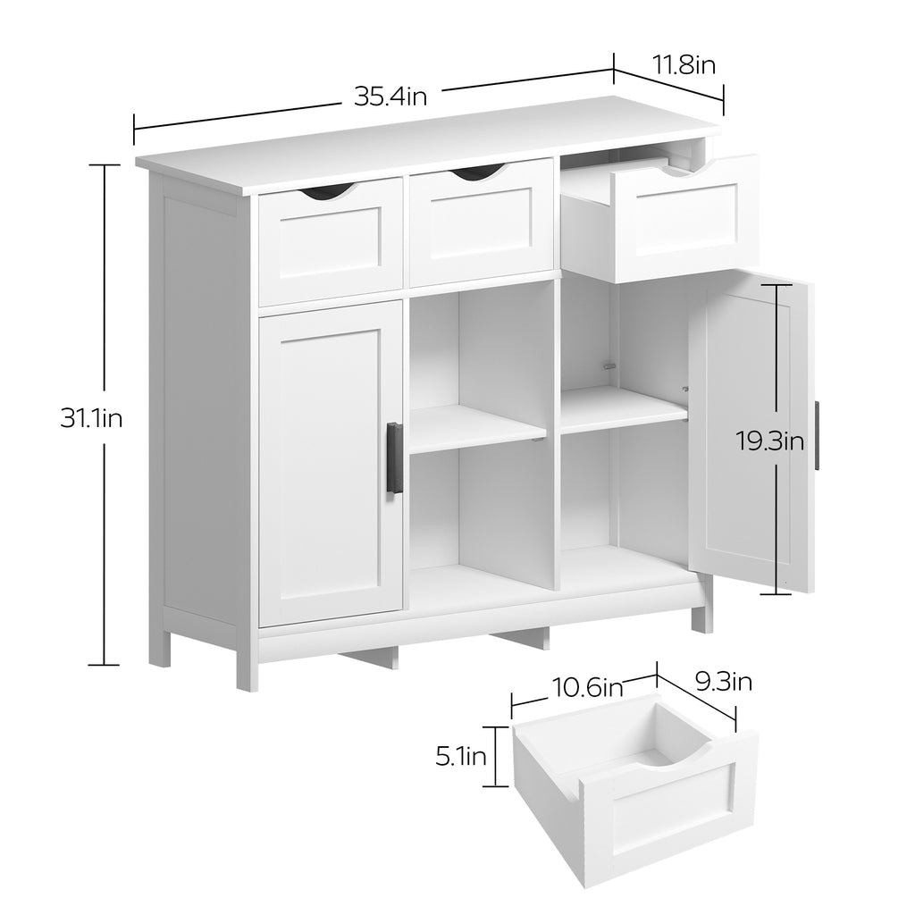 White Wooden Floor Storage Cabinets with Drawers and Shelves, Accent Cabinet for Home Decor - Grand Goldman Shop