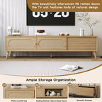 Boho TV Stand for TVs up to 80'', Modern Farmhouse Media Console with Solid Wood Legs, Natural Wood Finish, MDF Cabinet, 70.8''L x 15.7''W x 17.7''H - Grand Goldman Shop