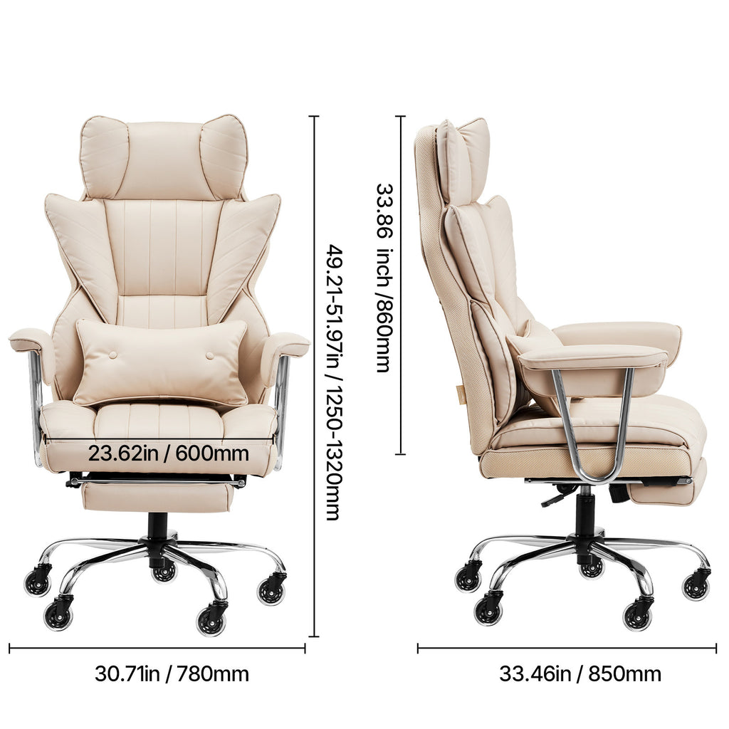 Executive Office Chair with Footrest, 400 lbs Capacity With Heavy Duty PU Leather Wide Office Chair, Big and Tall Reclining O