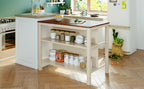 TOPMAX Rustic 3-piece Stationary Kitchen Island Set with Butcher Block and Seating, Walnut and Cream White - Grand Goldman Shop