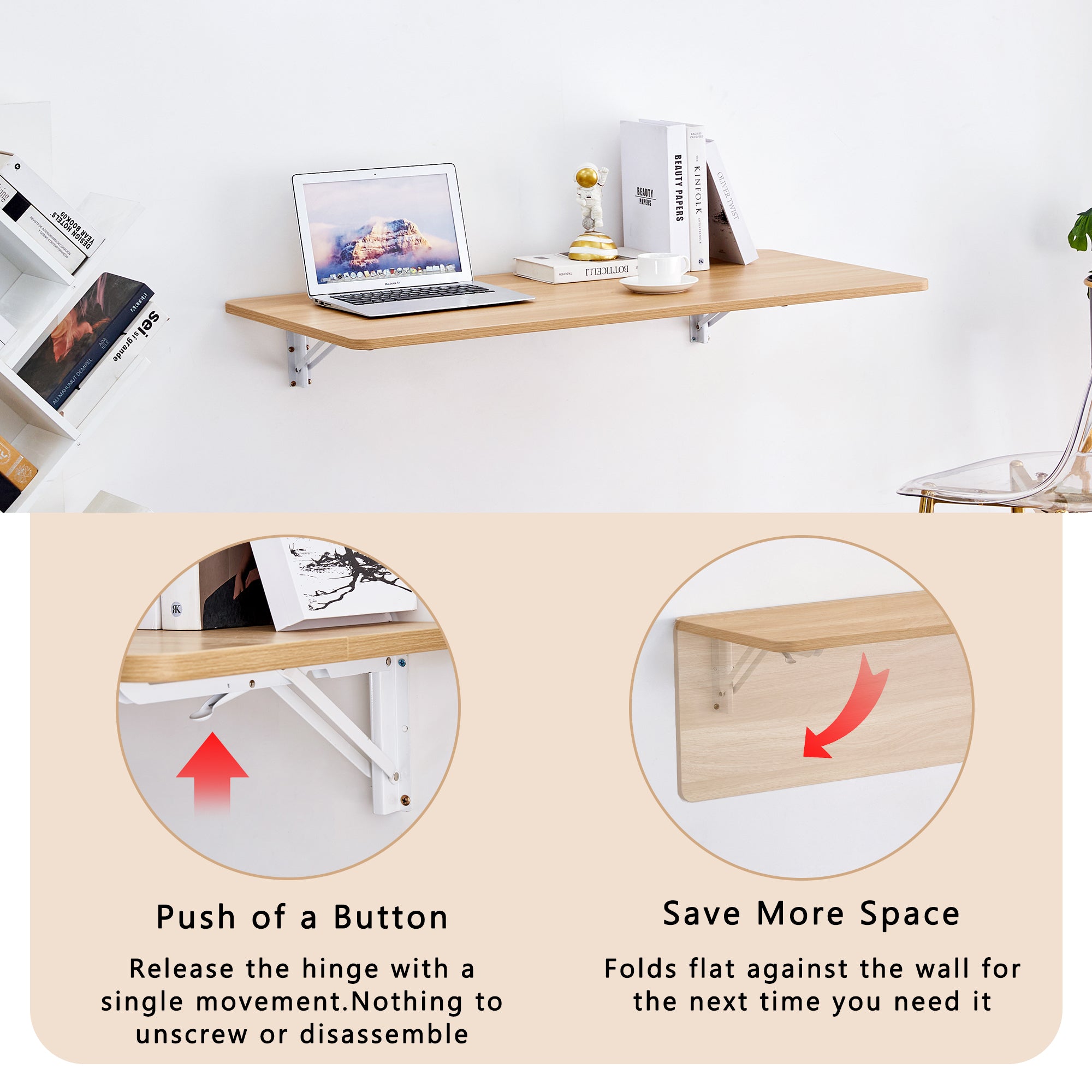 Laundry Room Folding Table Wall Mounted Folding Table for Small Spaces,Fold Down Desk,Workbench,Addition to Garage & Shed/Home Office/Laundry Room/Home Bar/Kitchen & Dining Room,45*22*6.5 inches. - Grand Goldman Shop