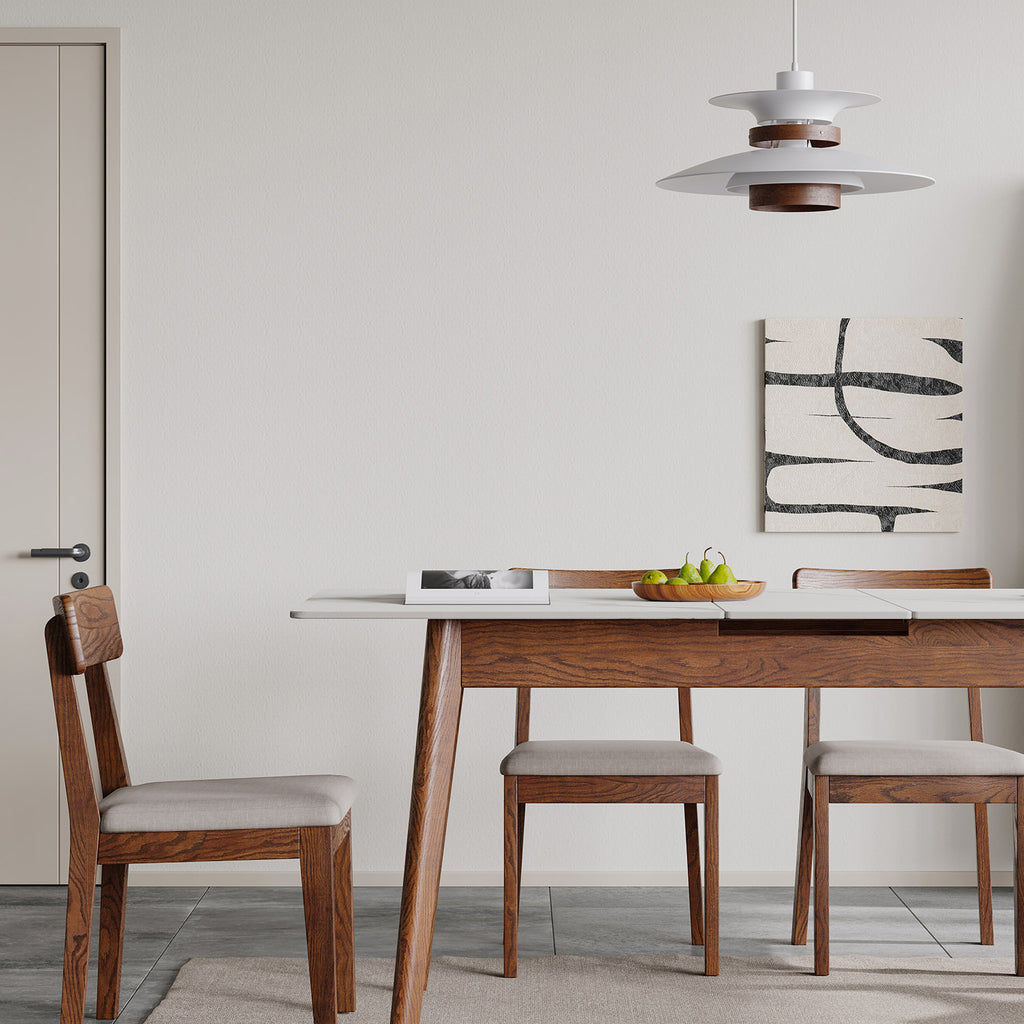 Walnut Solid Oak and White Slate Telescopic Dining Table for 6-8 People, Wood (Walnut Color) - Grand Goldman Shop