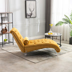 Velvet Button-Tufted Upholstered Chaise Lounge Chair with Pillow for Bedroom Living Room Office, Mustard - Grand Goldman Shop