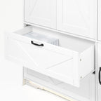 4 Doors Wardrobe Closet with Mirror, LED Wardrobe with Doors and 2 Drawers, Wooden Wardrobe Storage Cabinet with Hanging Rod, Adjustable Shelves, White - Grand Goldman Shop