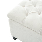 Ottoman Bench with Storage, White Boucle Surface, Rubber Wood Legs, 300 lbs Capacity - Grand Goldman Shop