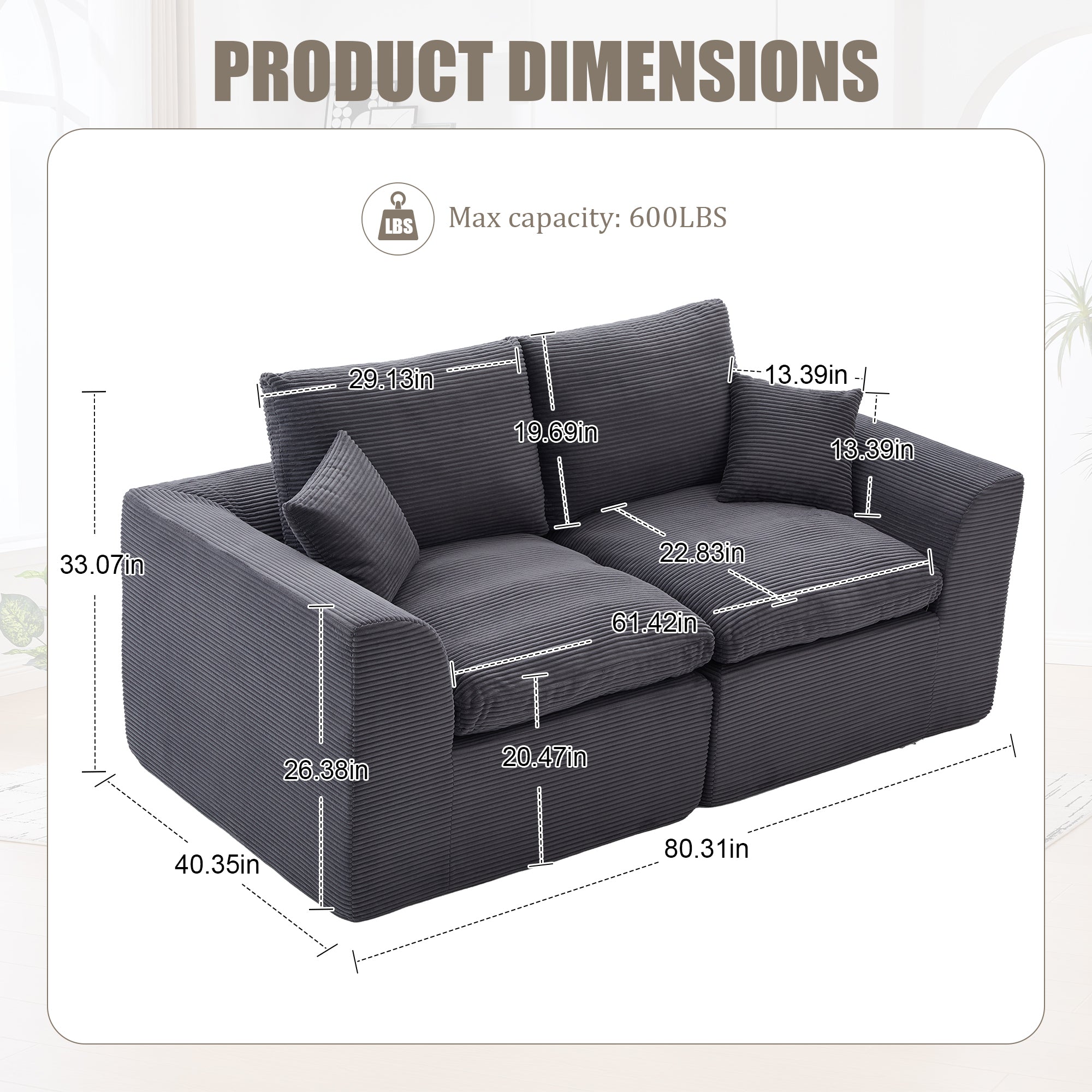 UNITED WE WIN Modular Sectional Sofa Cloud Couch,Comfy Cloud Modern Sofa,2 Seater with Cushion Covers Removable Furniture for Living Room Bedroom Apartments Dorms,No Assembly Required - Grand Goldman Shop