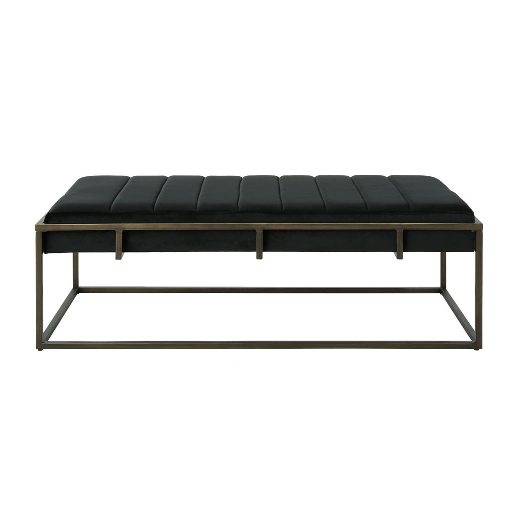 Upholstered Velvet Ottoman Bench with Brass Finish, Black - Grand Goldman Shop