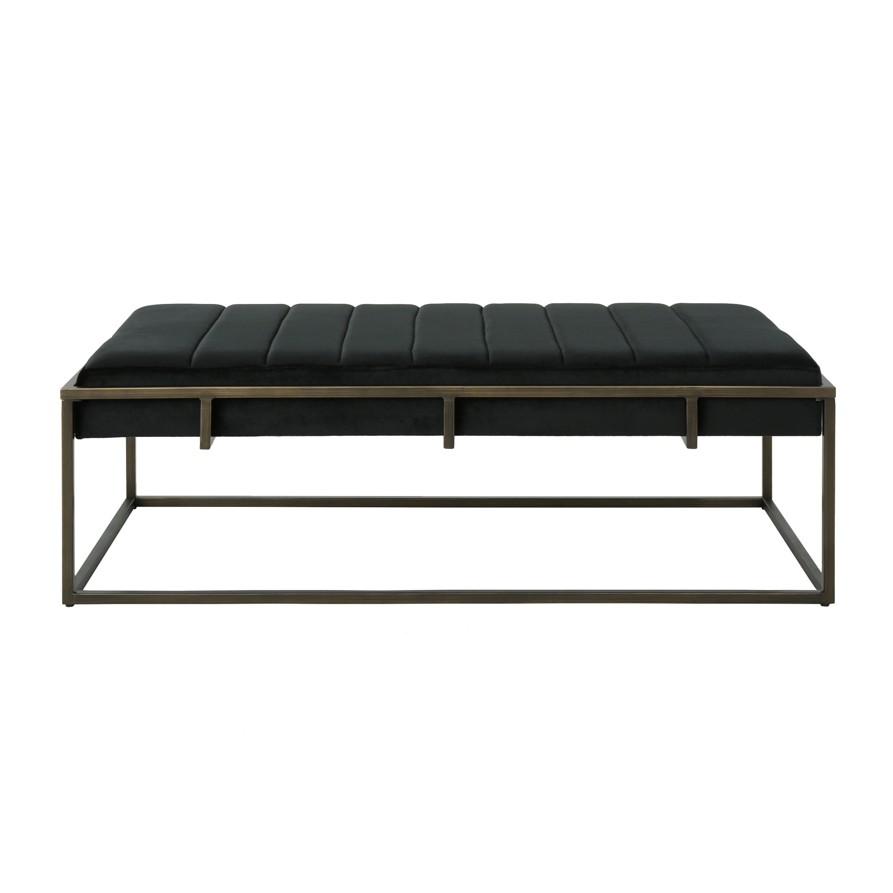 Upholstered Velvet Ottoman Bench with Brass Finish, Black - Grand Goldman Shop